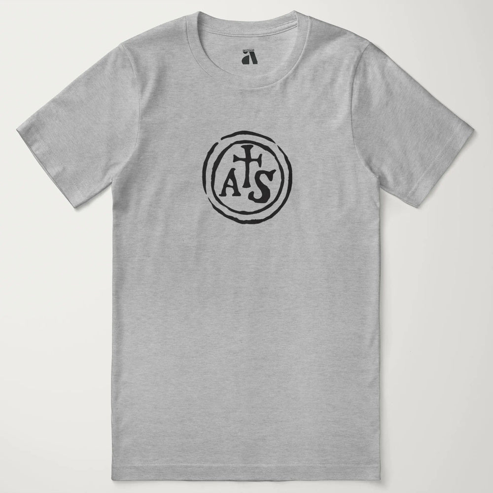 stradivarius: inscription classic tee in athletic heather, laid flat