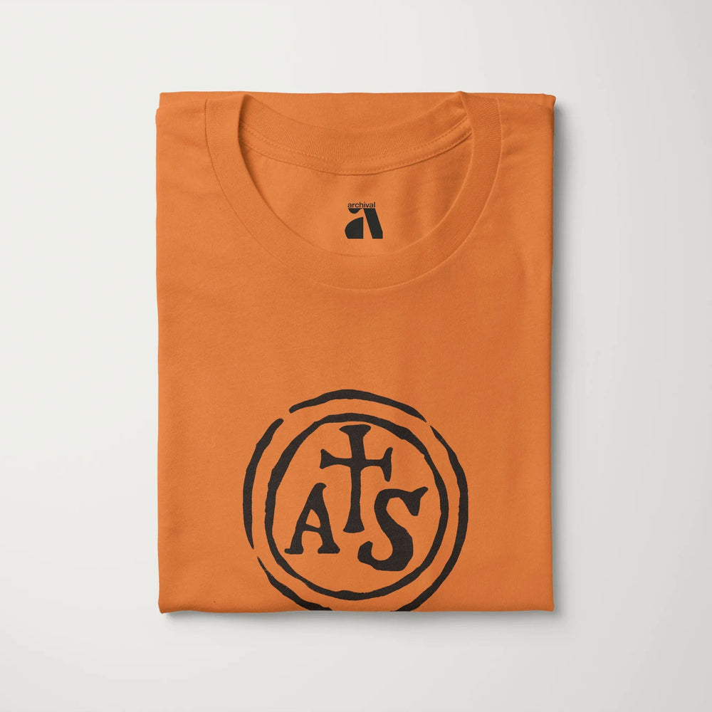 stradivarius: inscription classic tee in burnt orange, folded