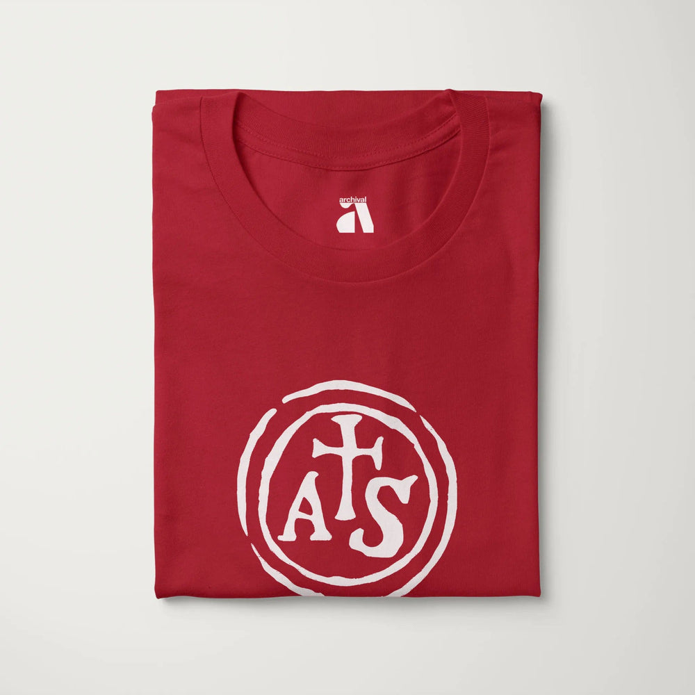 stradivarius: inscription classic tee in canvas red, folded