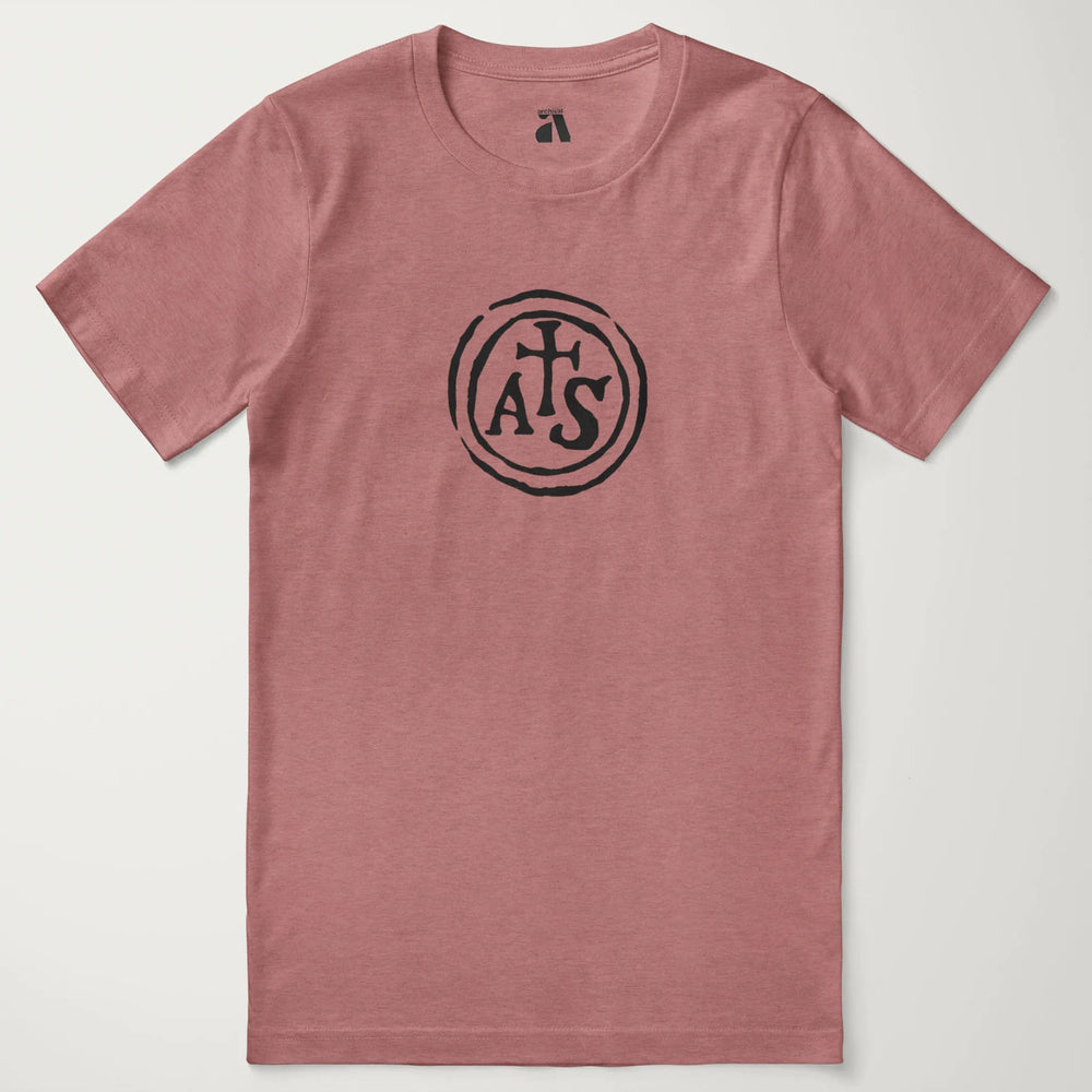 stradivarius: inscription classic tee in heather mauve, laid flat
