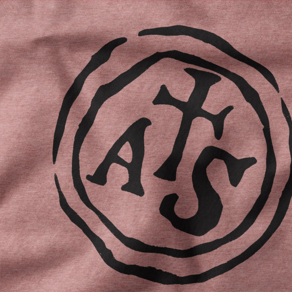 stradivarius: inscription classic tee in heather mauve, close-up of the print
