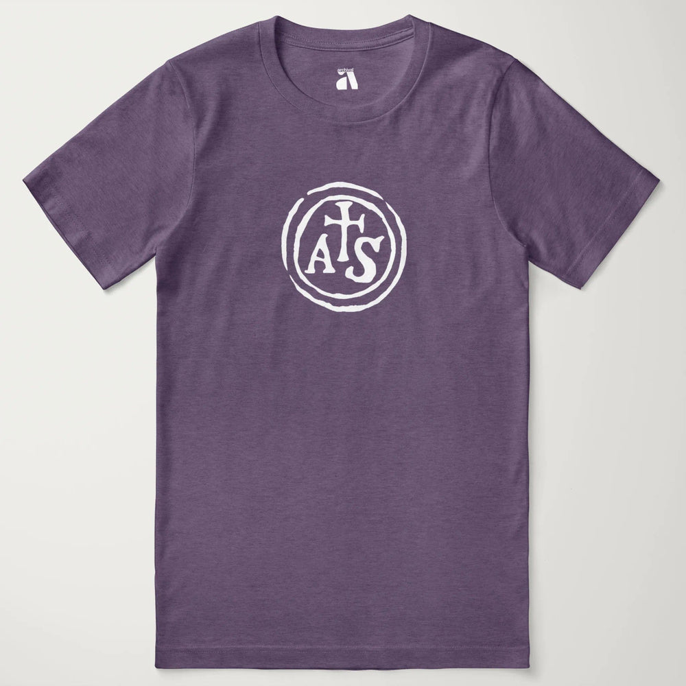 stradivarius: inscription classic tee in heather team purple, laid flat
