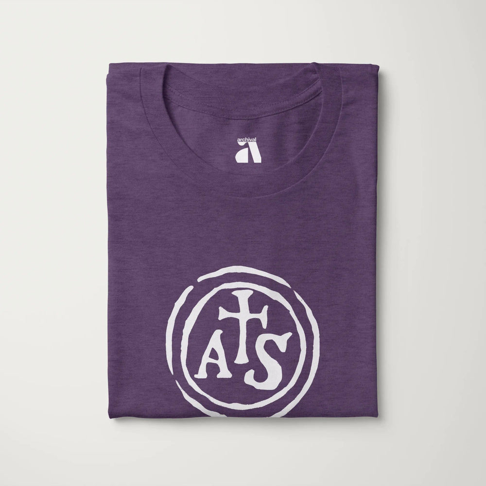 stradivarius: inscription classic tee in heather team purple, folded
