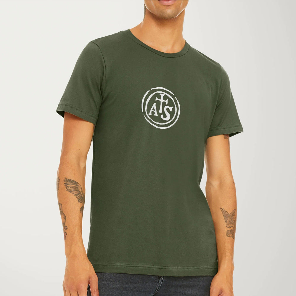 stradivarius: inscription classic tee in military green, worn