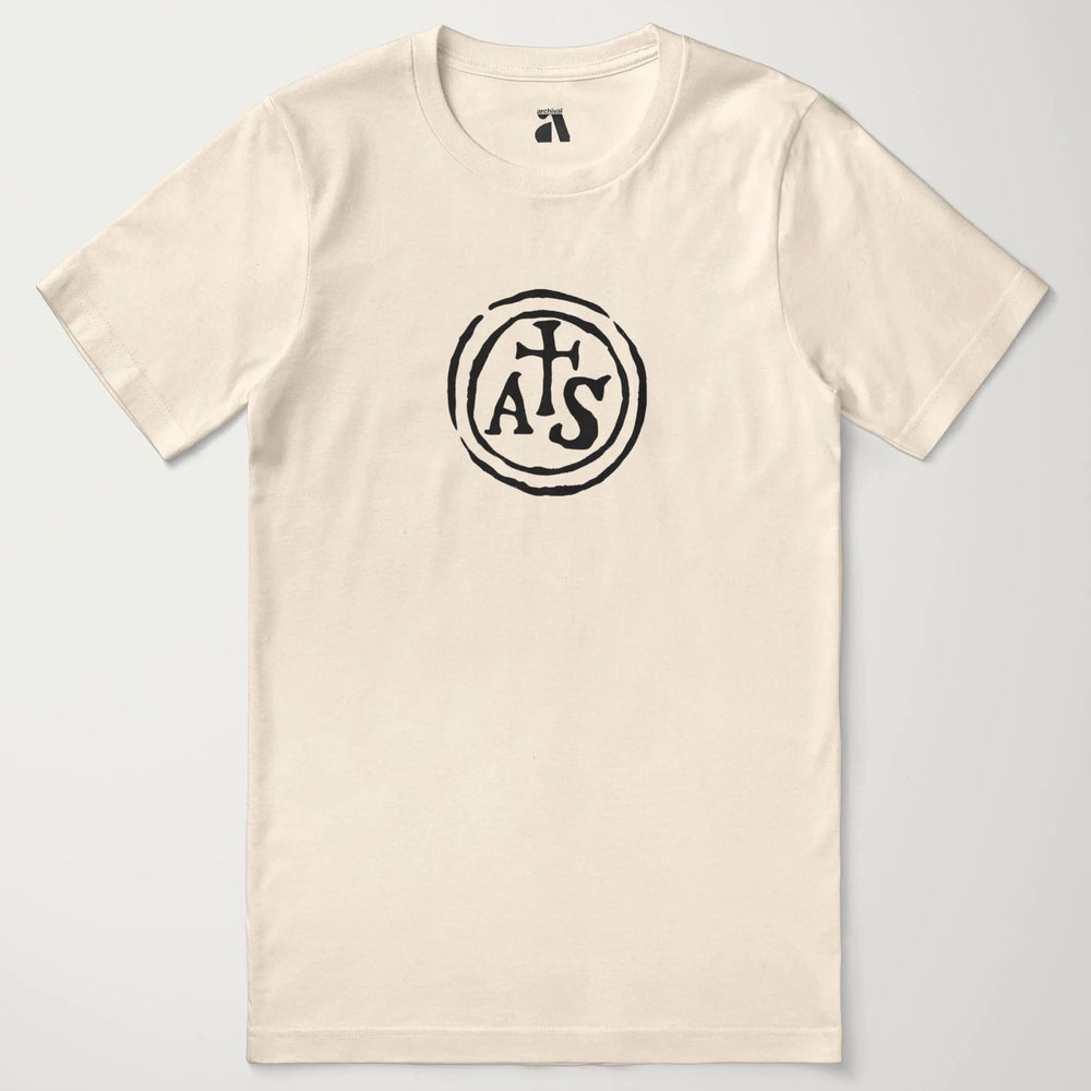 stradivarius: inscription classic tee in natural, laid flat