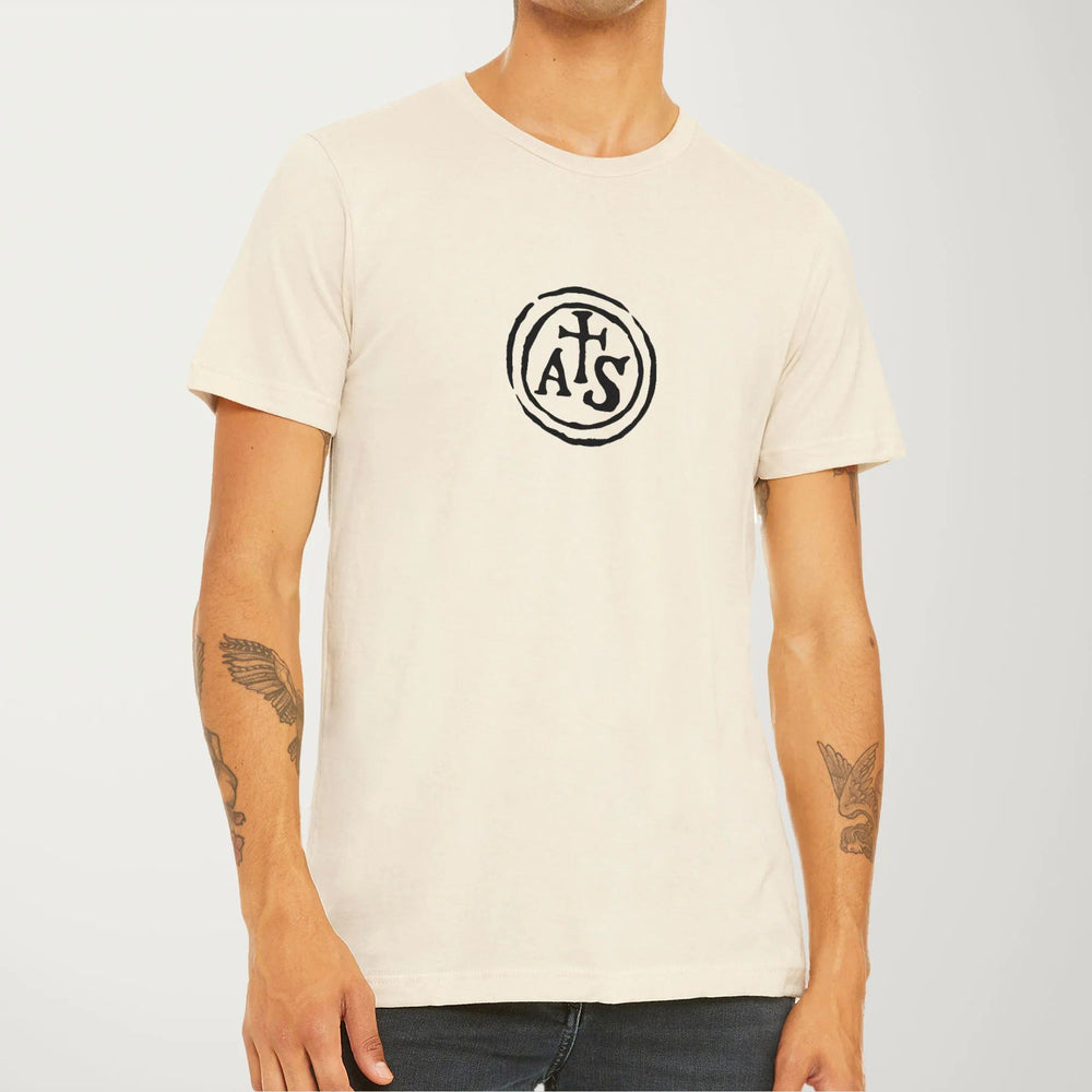 stradivarius: inscription classic tee in natural, worn