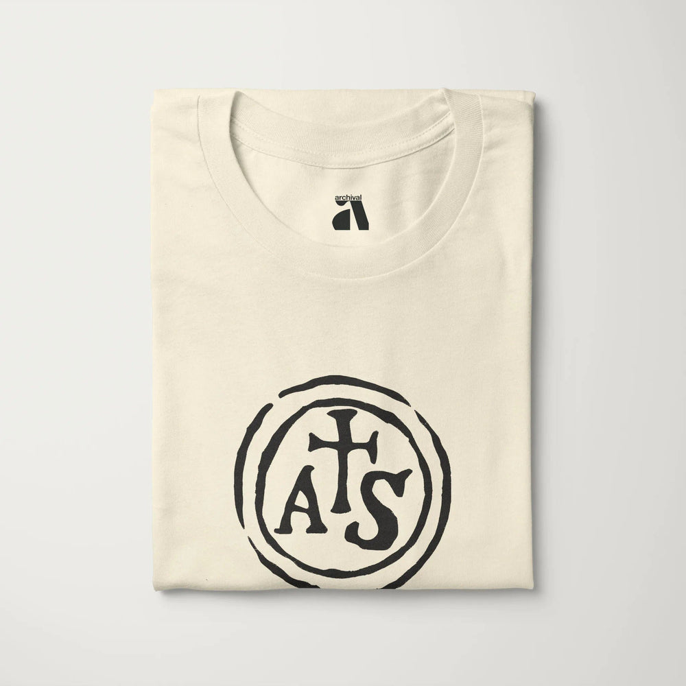 stradivarius: inscription classic tee in natural, folded