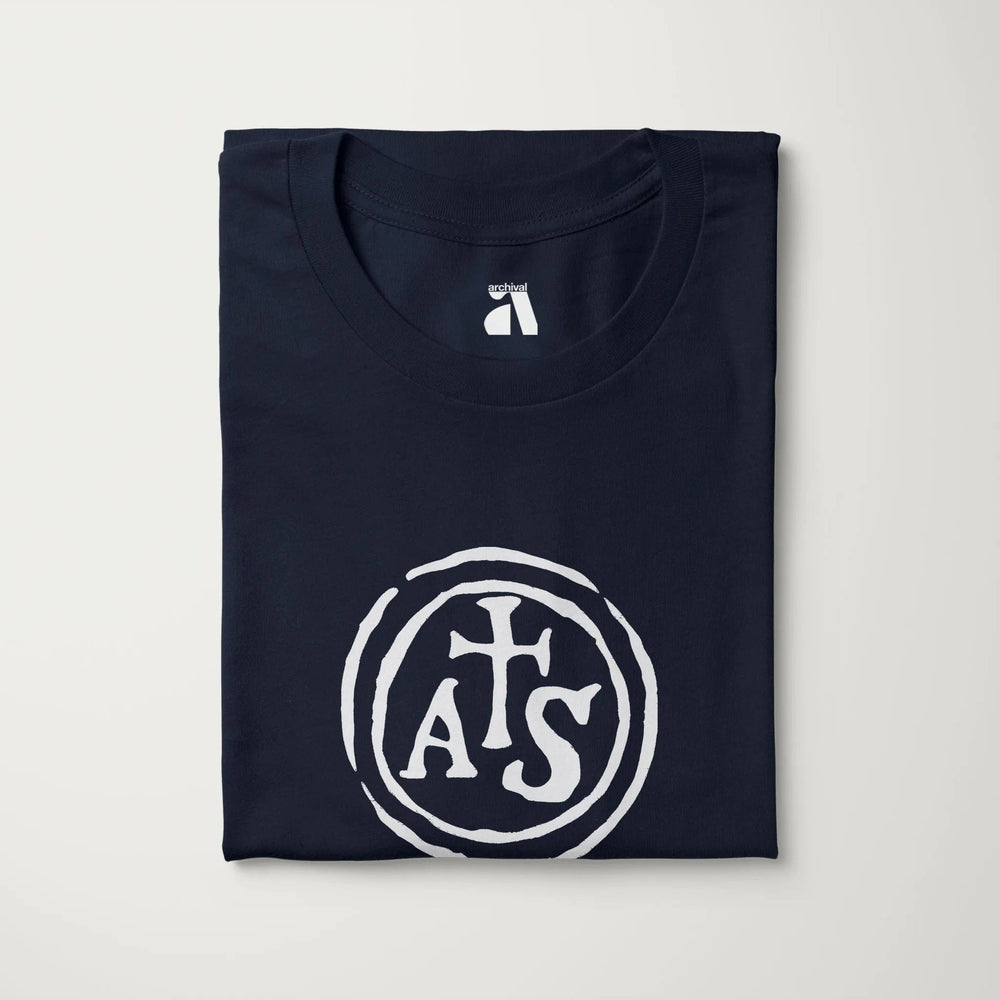 stradivarius: inscription classic tee in navy, folded