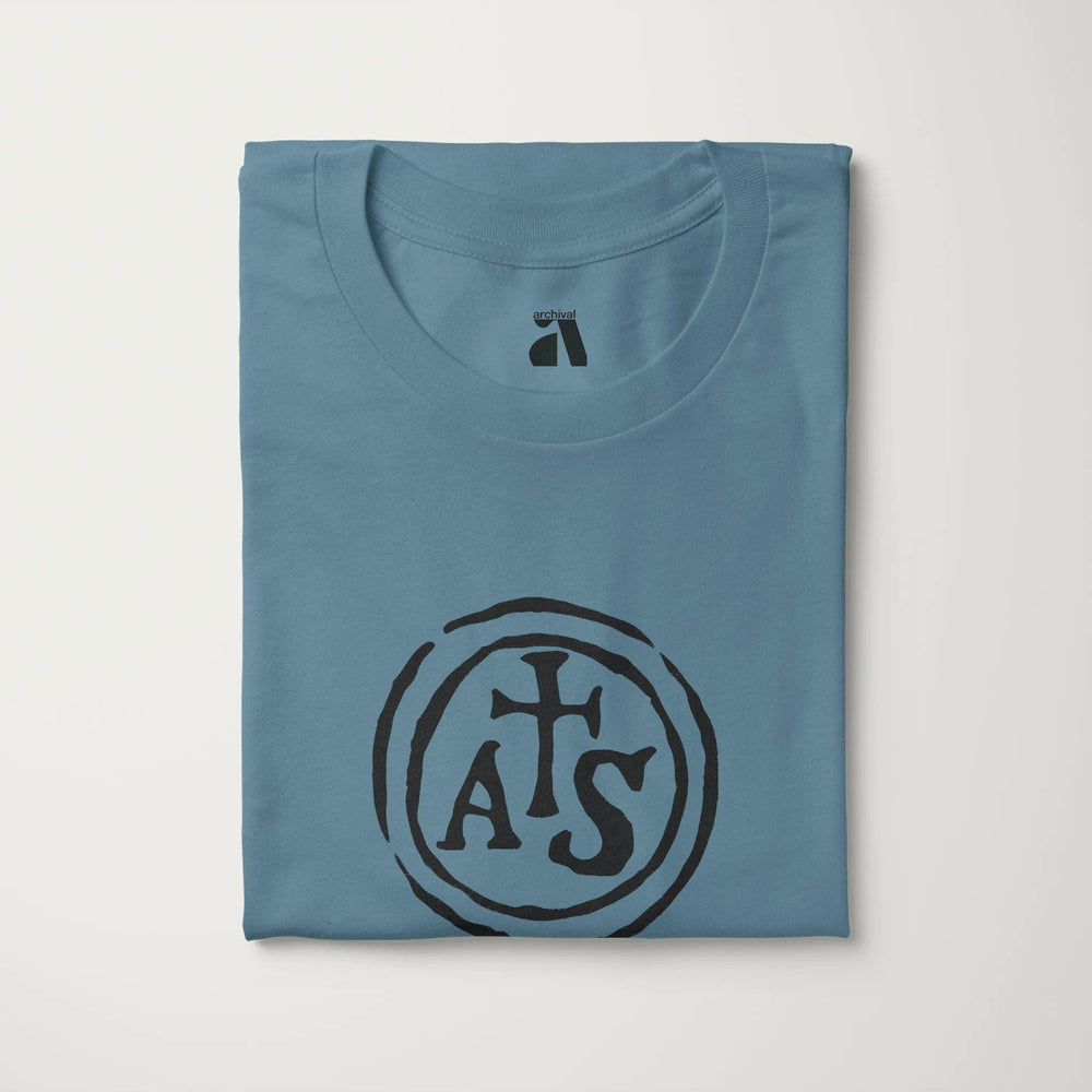 stradivarius: inscription classic tee in steel blue, folded