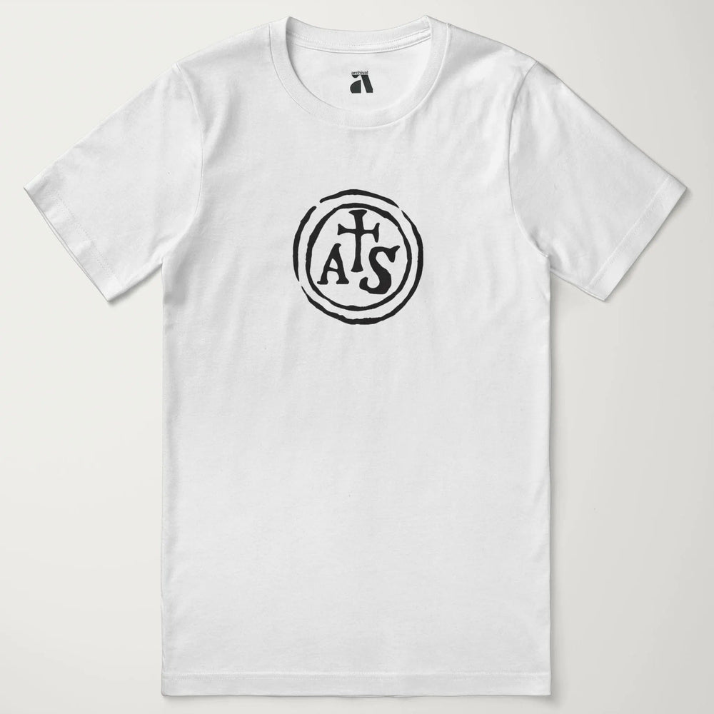 stradivarius: inscription classic tee in vintage white, laid flat