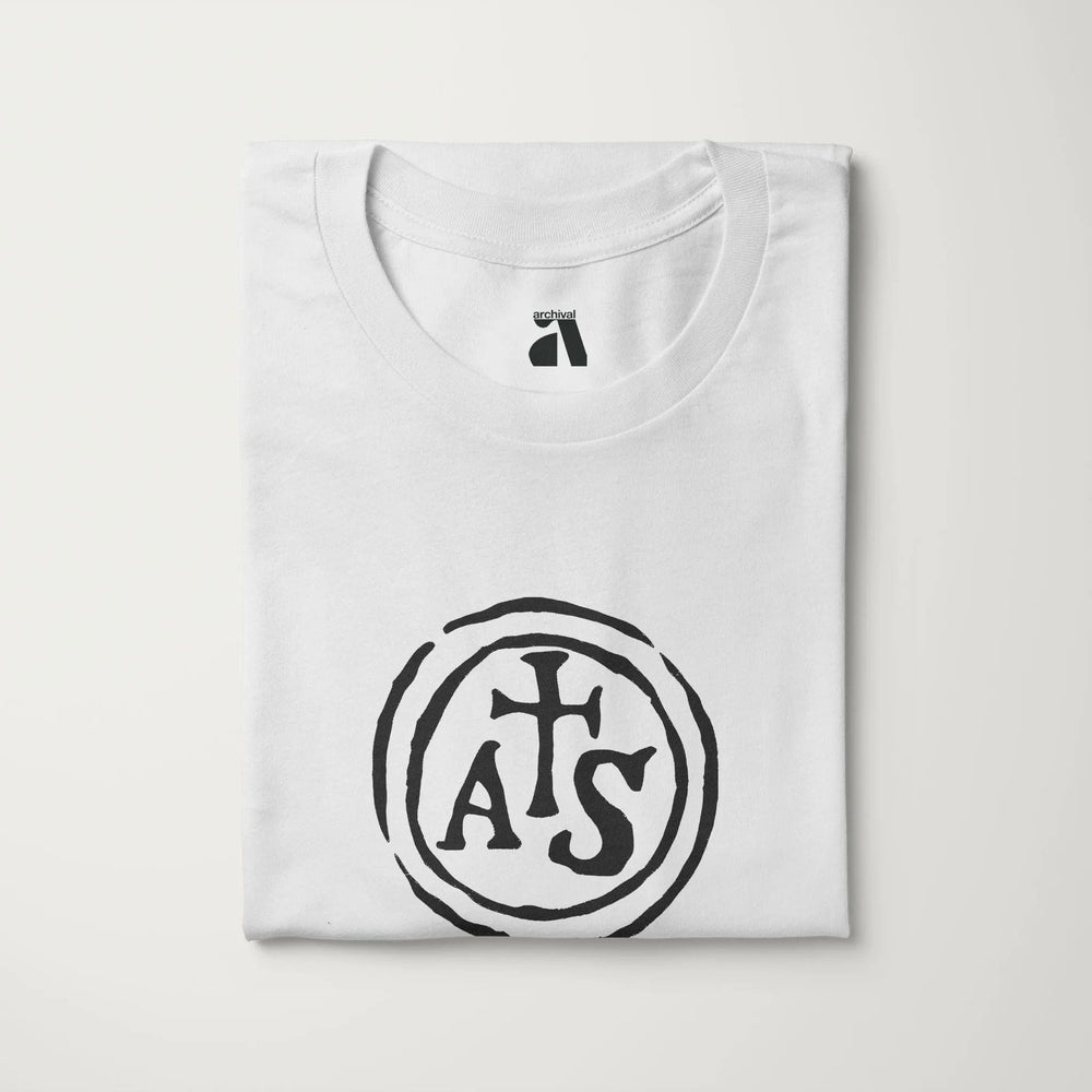 stradivarius: inscription classic tee in vintage white, folded