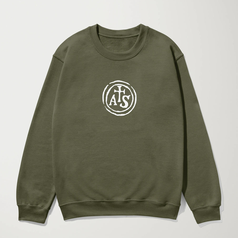 stradivarius: inscription classic crewneck in army, laid flat