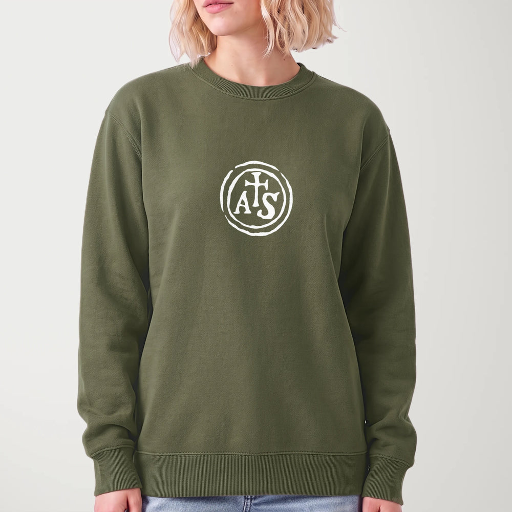 stradivarius: inscription classic crewneck in army, worn