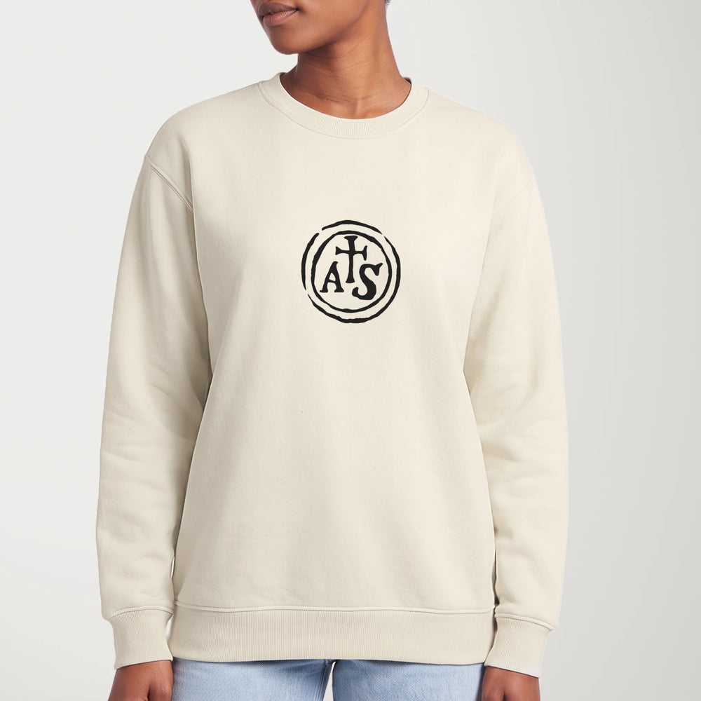 stradivarius: inscription classic crewneck in bone, worn
