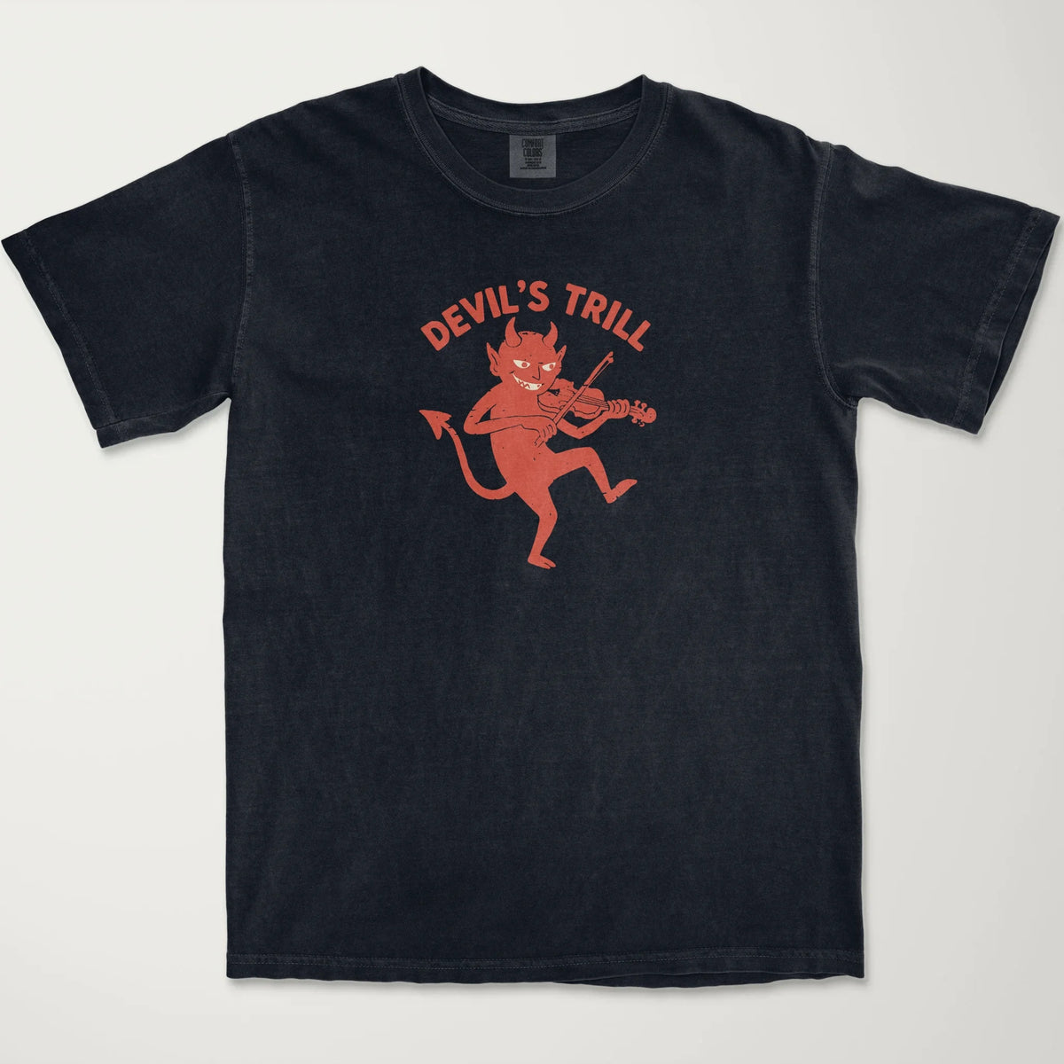 tartini: devil's trill vintage heavyweight tee in black, laid flat
