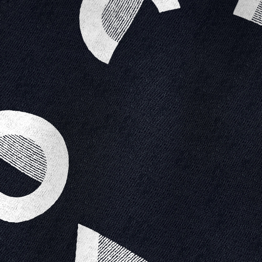 tchaikovsky: wordmark vintage heavyweight tee in black, close-up of the print