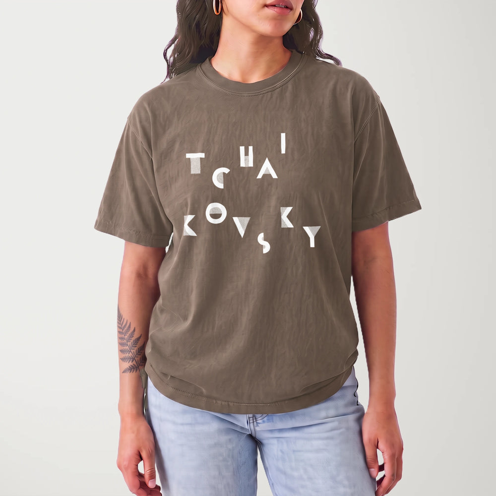 tchaikovsky: wordmark vintage heavyweight tee in espresso, worn