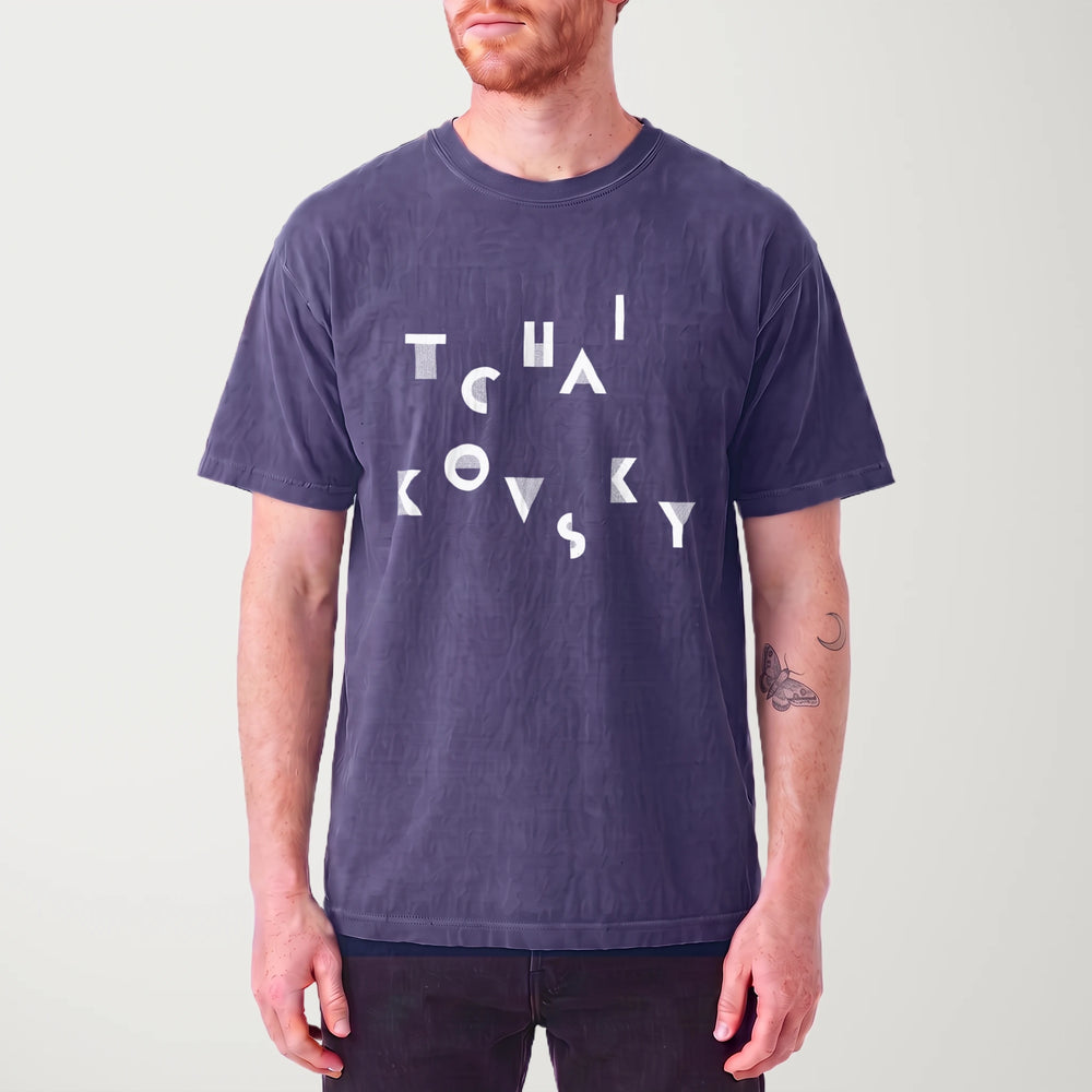 tchaikovsky: wordmark vintage heavyweight tee in grape, worn