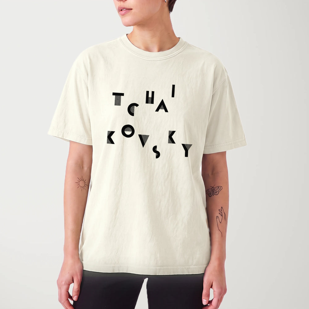 tchaikovsky: wordmark vintage heavyweight tee in ivory, worn