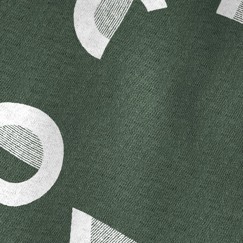 tchaikovsky: wordmark vintage heavyweight tee in moss, close-up of the print