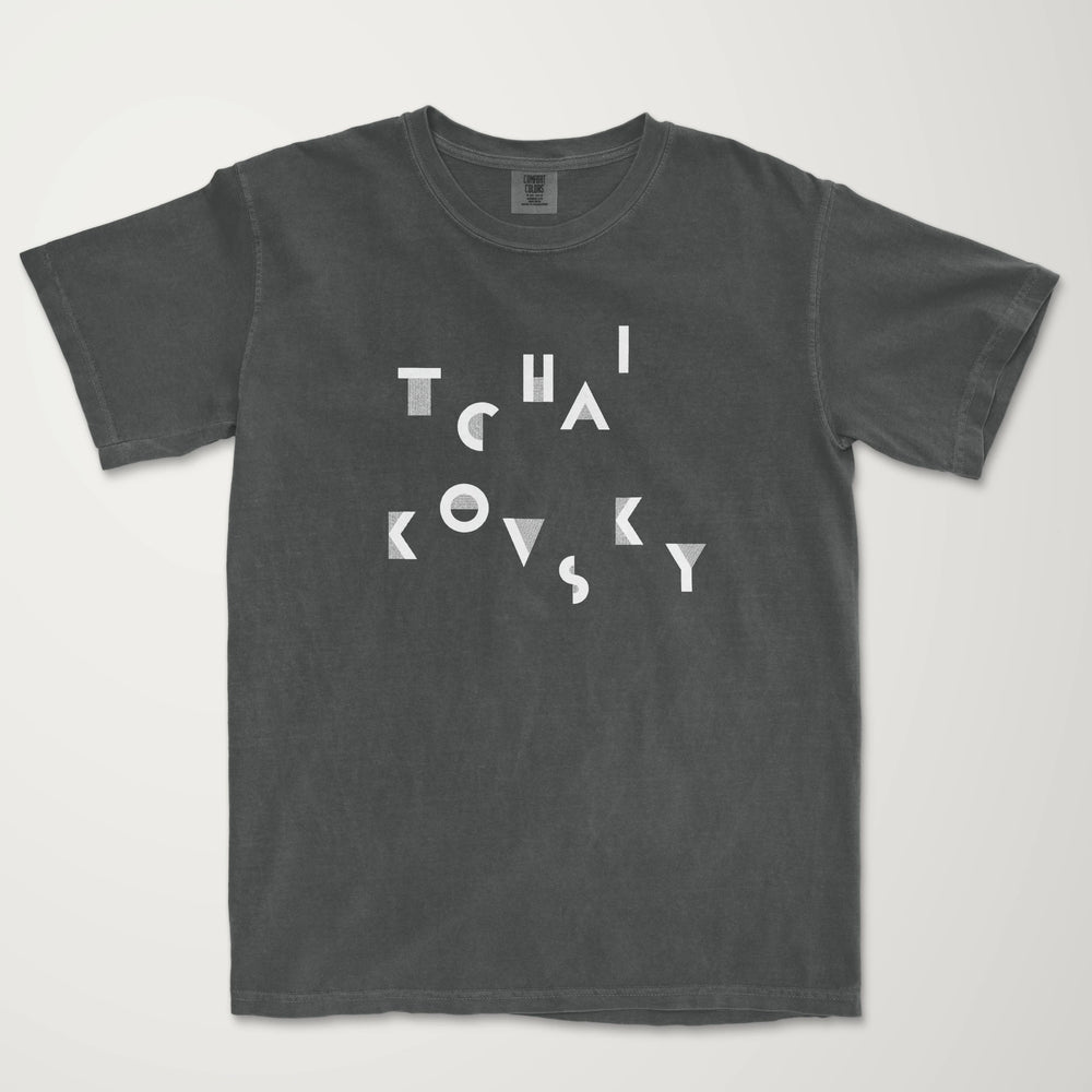 tchaikovsky: wordmark vintage heavyweight tee in pepper, laid flat