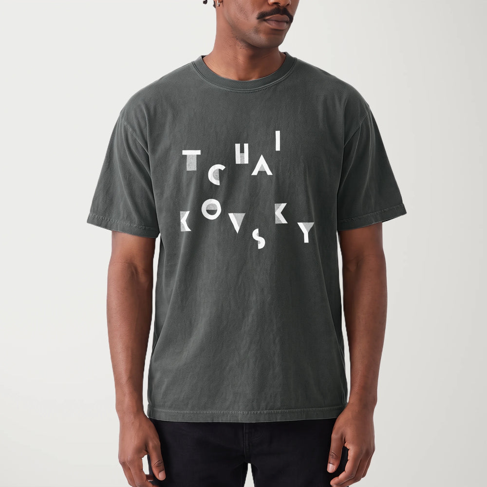 tchaikovsky: wordmark vintage heavyweight tee in pepper, worn