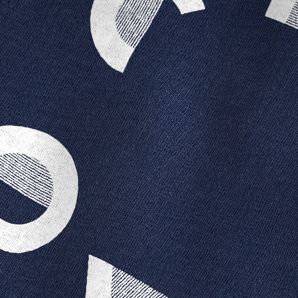 tchaikovsky: wordmark vintage heavyweight tee in true navy, close-up of the print