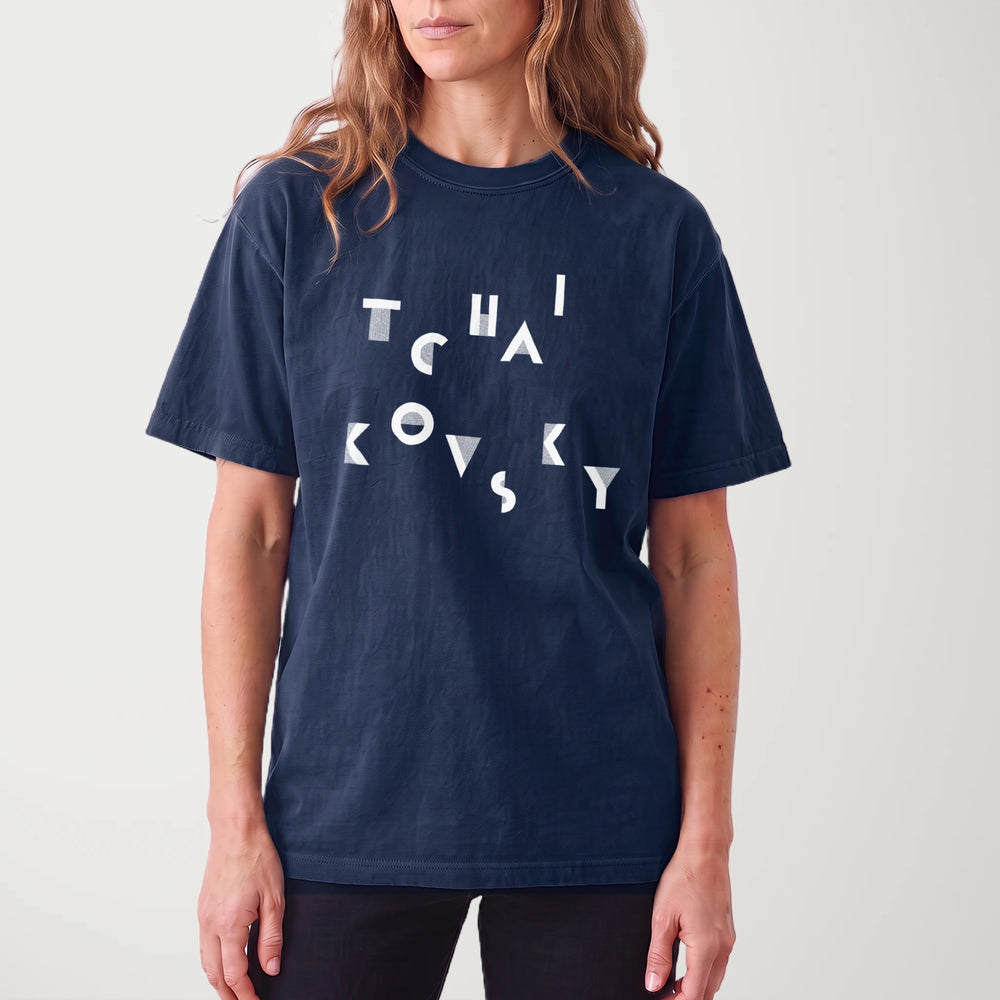tchaikovsky: wordmark vintage heavyweight tee in true navy, worn
