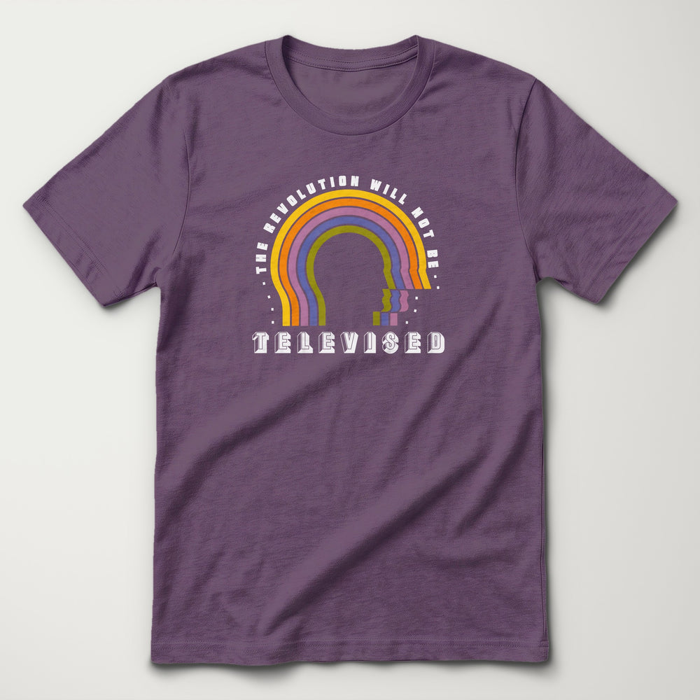 The Revolution Will Not Be Televised Classic Tee in Heather Team Purple, flat lay