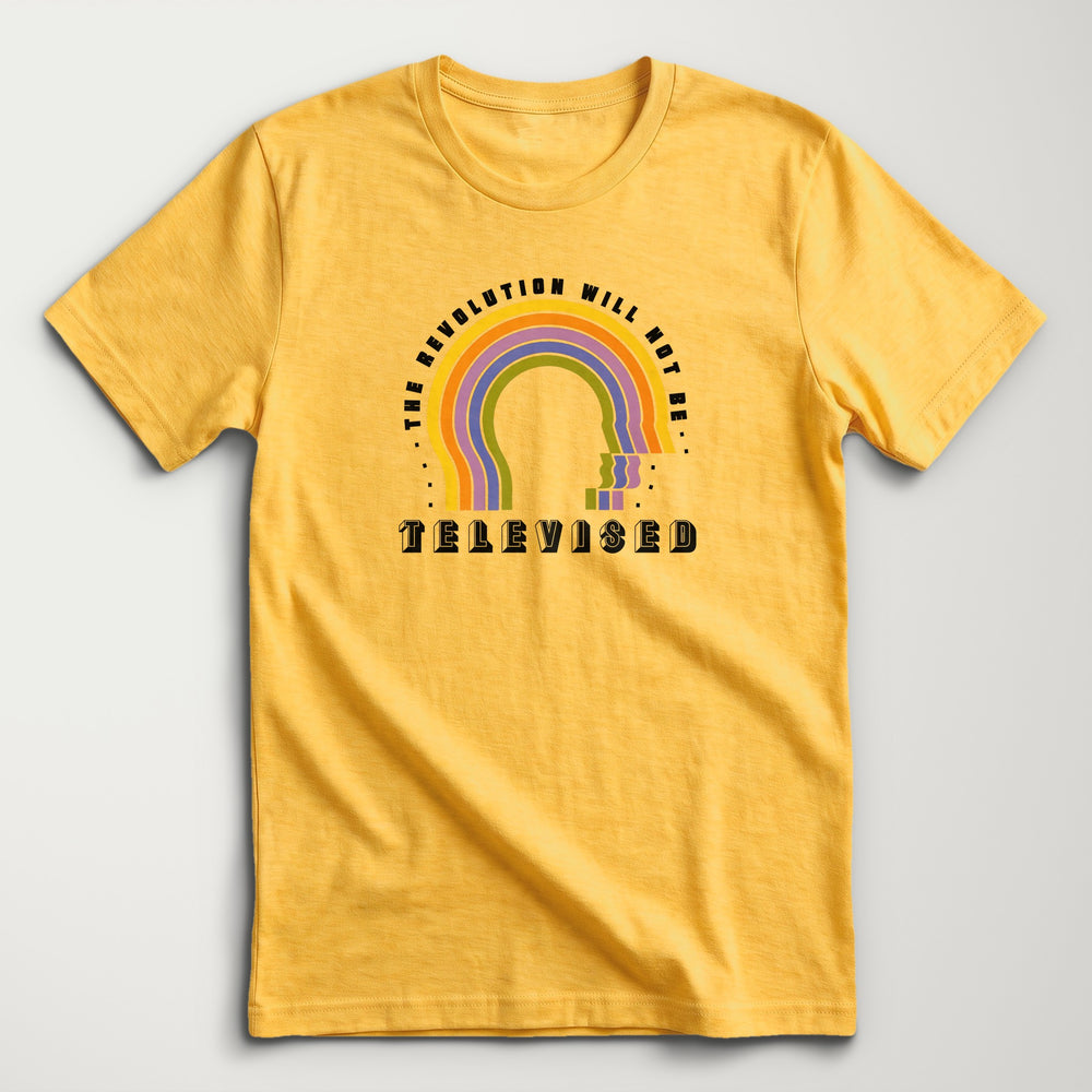 The Revolution Will Not Be Televised Classic Tee in Heather Yellow Gold, flat lay