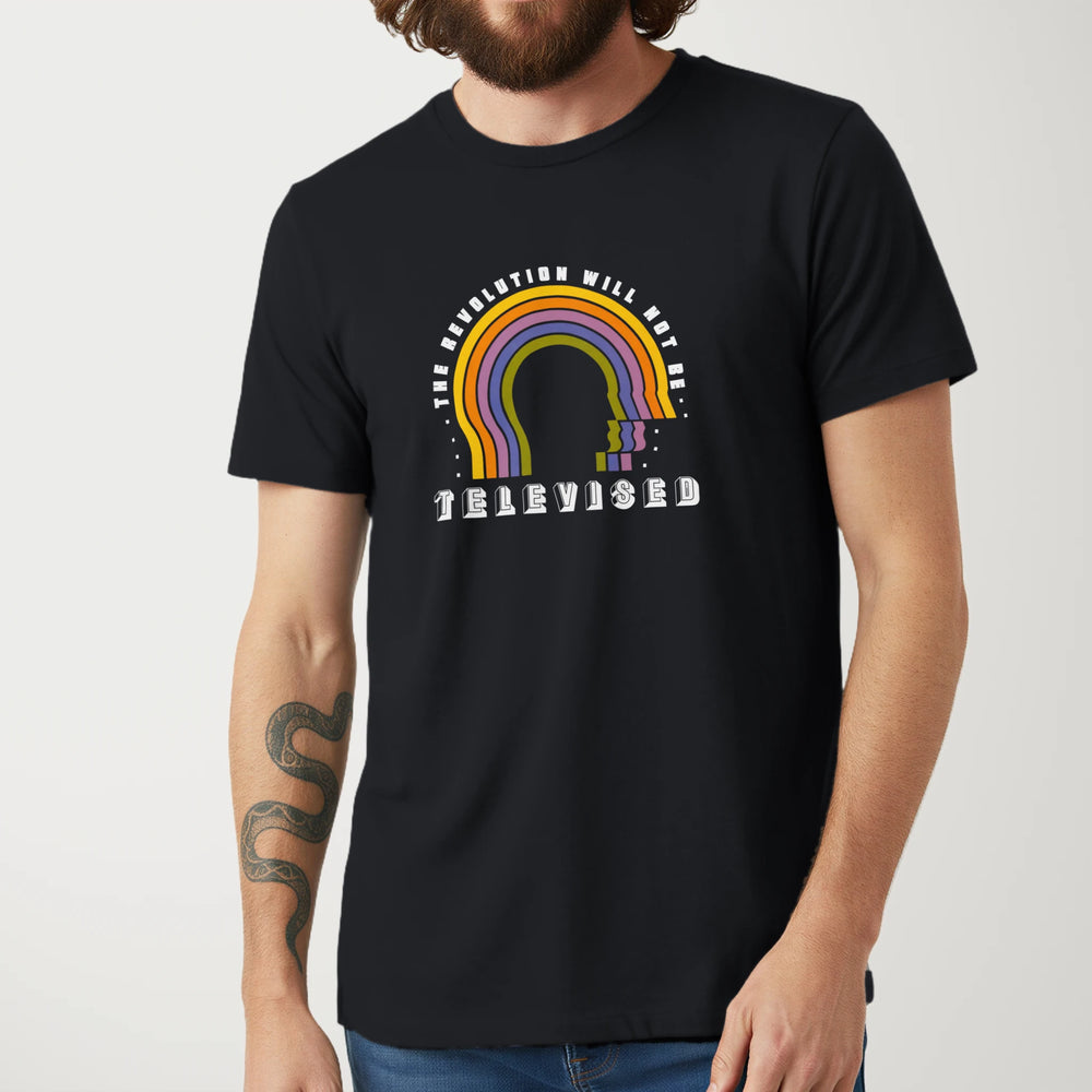 The Revolution Will Not Be Televised Classic Tee in Vintage Black, model