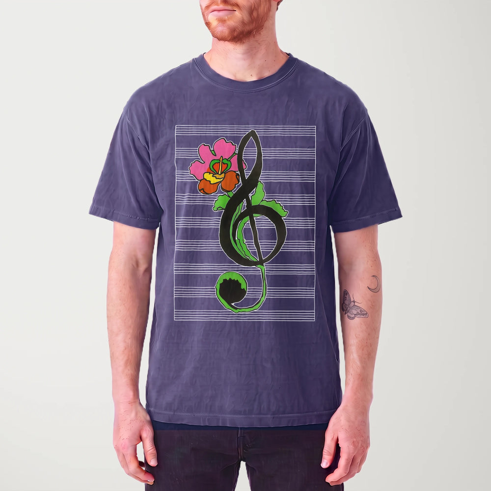 treble clef flower vintage heavyweight tee in grape, worn