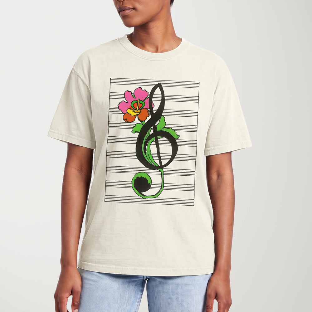treble clef flower vintage heavyweight tee in ivory, worn