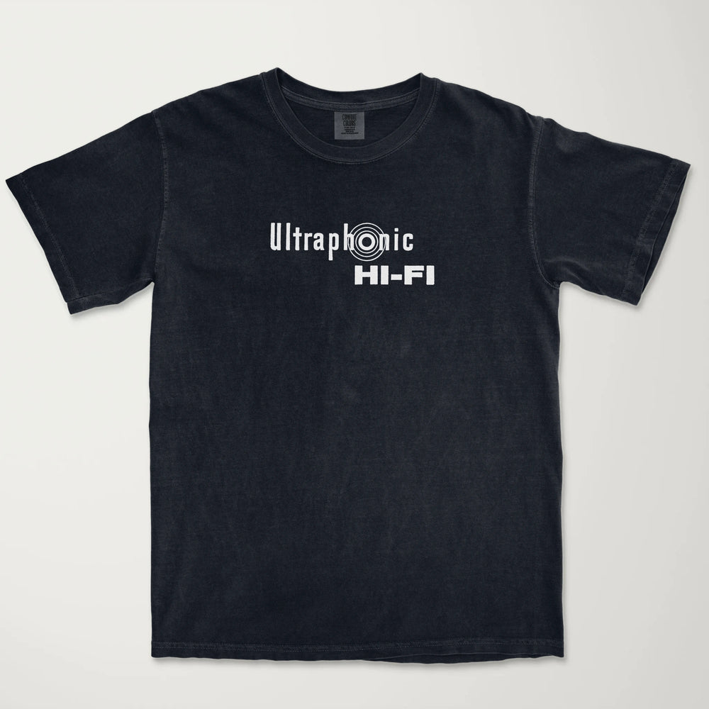 ultraphonic hi-fi vintage heavyweight tee in black, laid flat