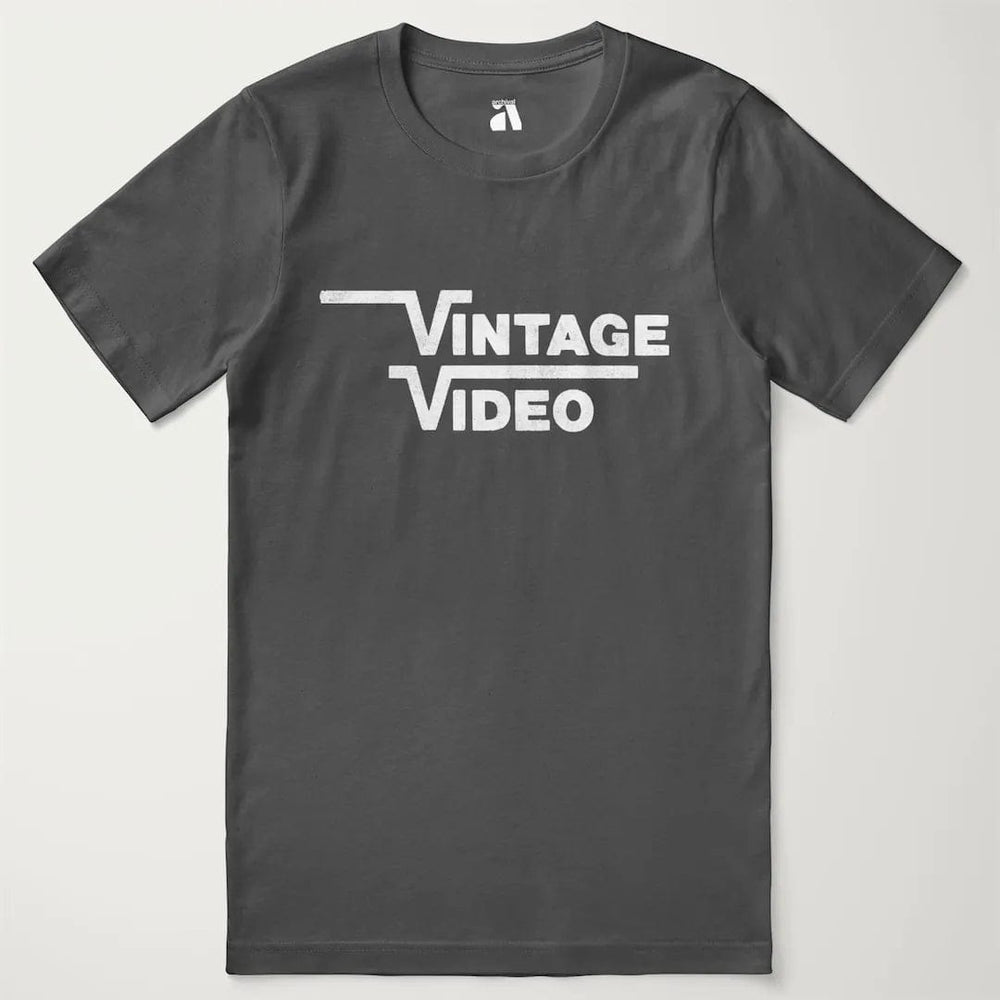 vintage video classic tee in asphalt, laid flat