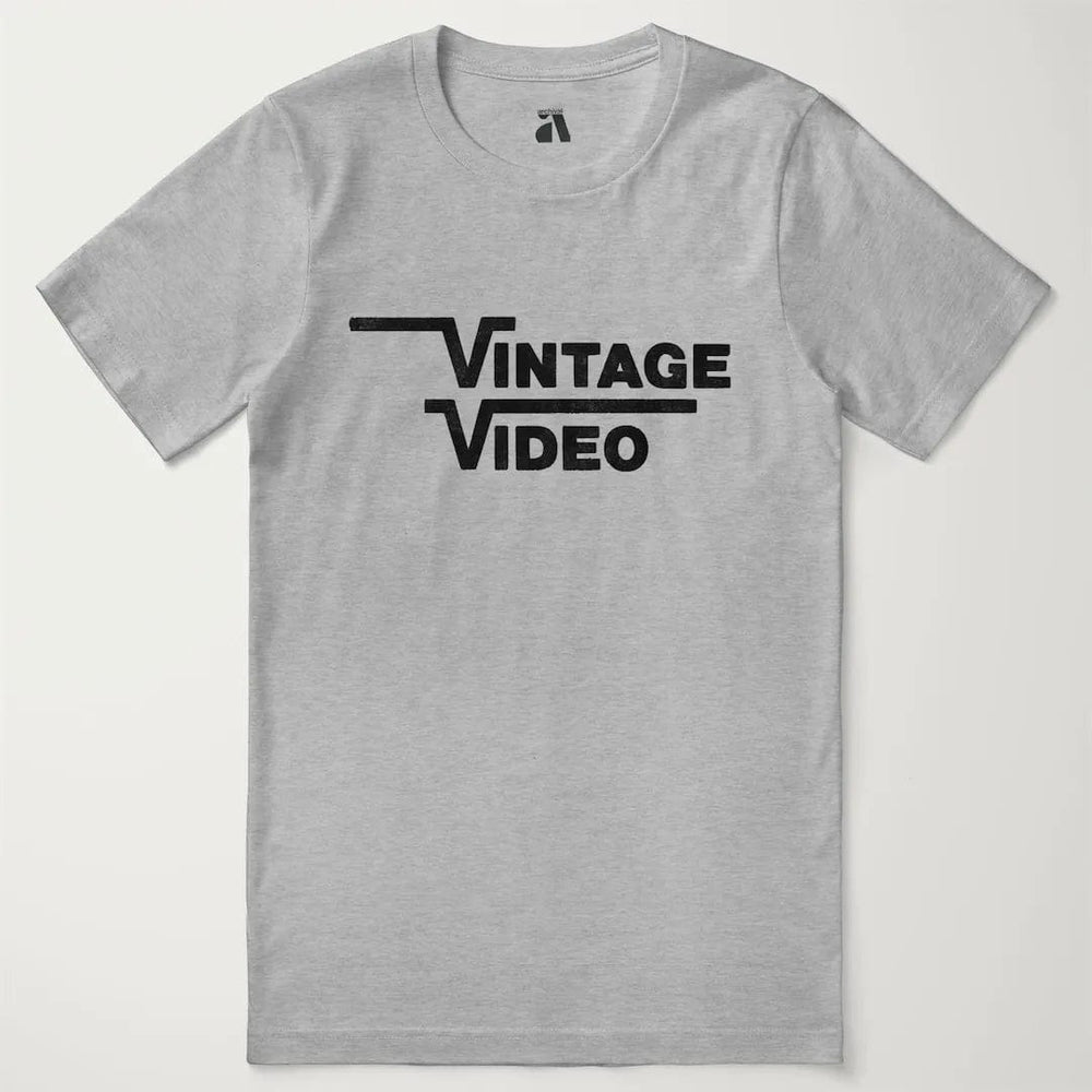 vintage video classic tee in athletic heather, laid flat