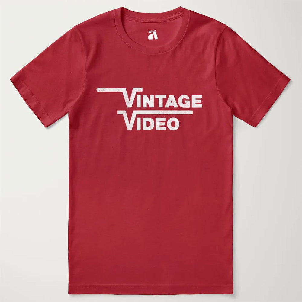 vintage video classic tee in canvas red, laid flat