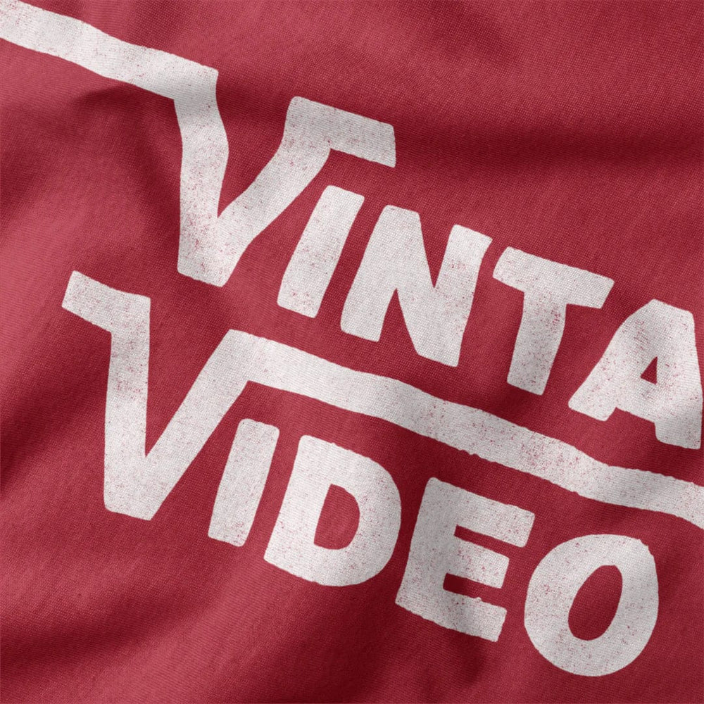 vintage video classic tee in canvas red, close-up of the print