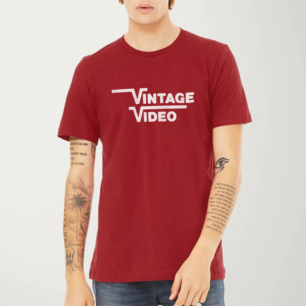 vintage video classic tee in canvas red, worn