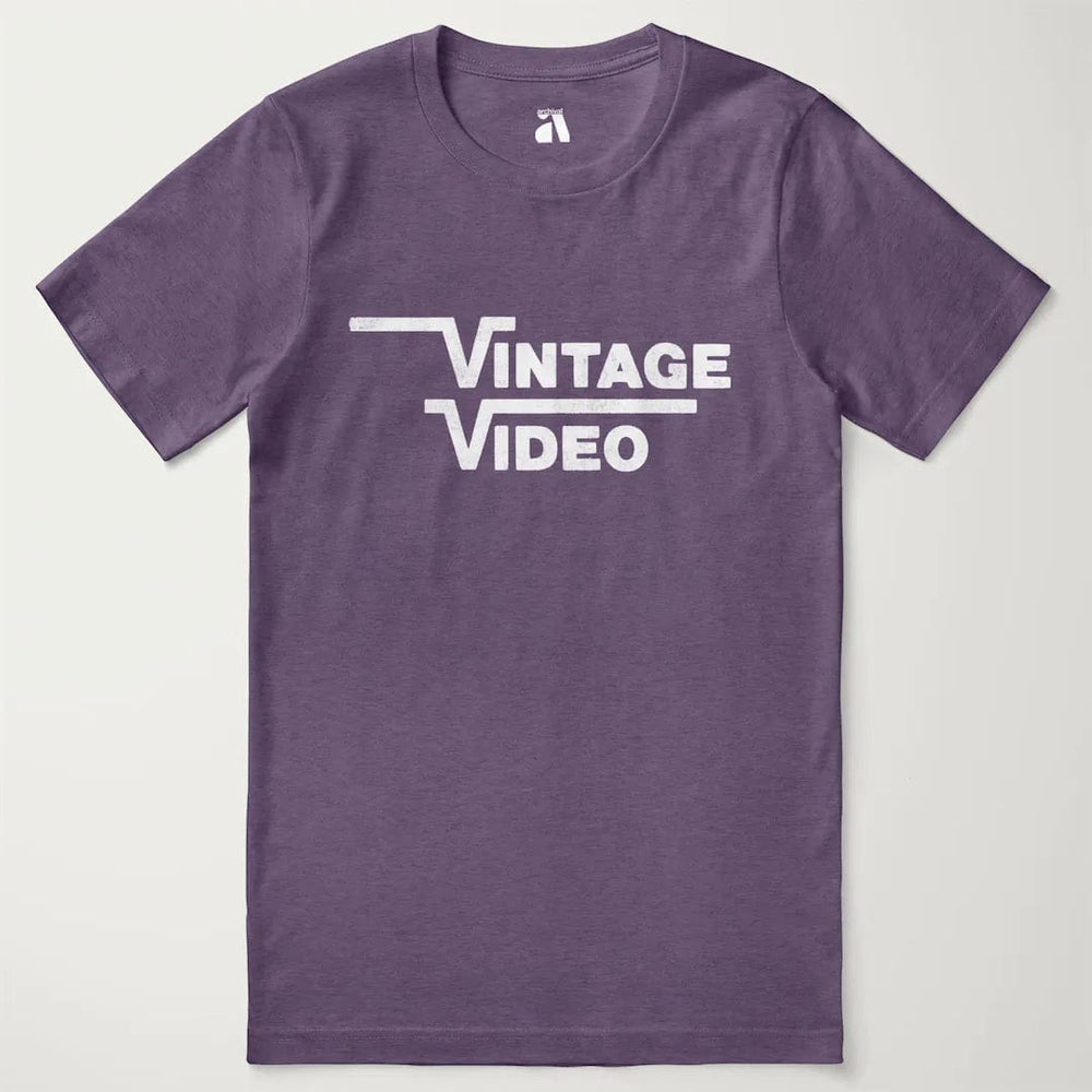 vintage video classic tee in heather team purple, laid flat