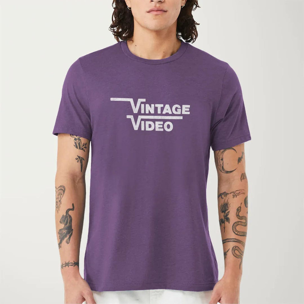 vintage video classic tee in heather team purple, worn