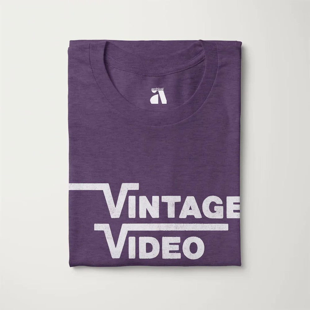 vintage video classic tee in heather team purple, folded