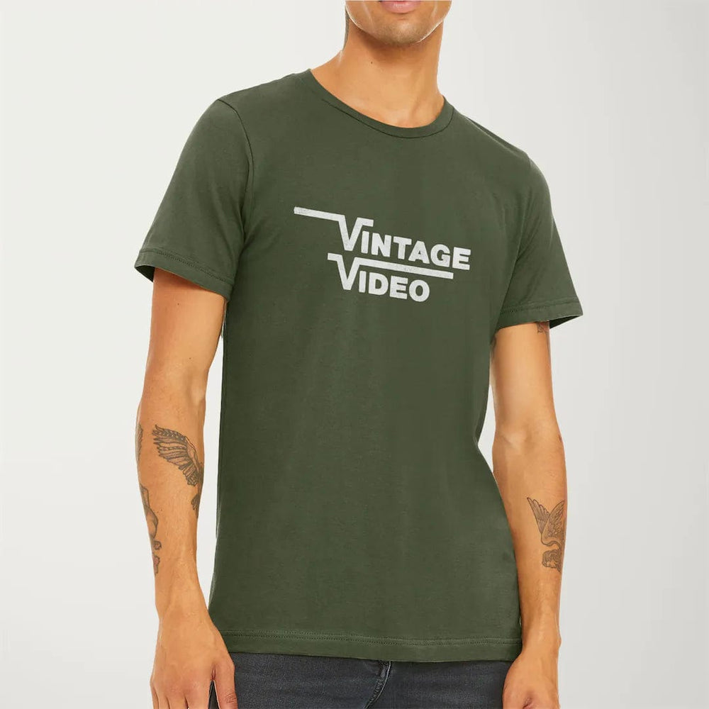 vintage video classic tee in military green, worn