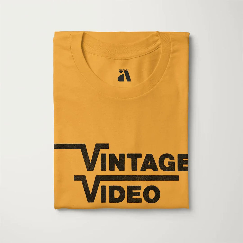 vintage video classic tee in mustard, folded