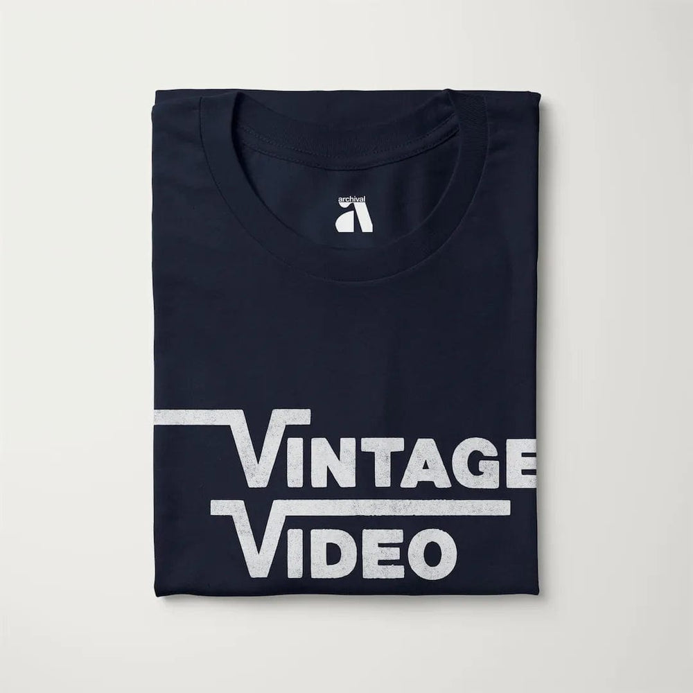 vintage video classic tee in navy, folded