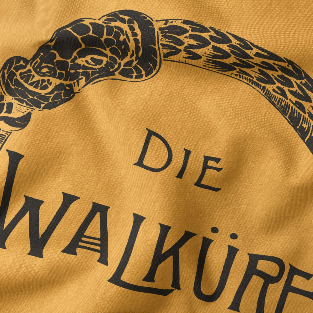 wagner: die walküre classic tee in mustard, close-up of the print