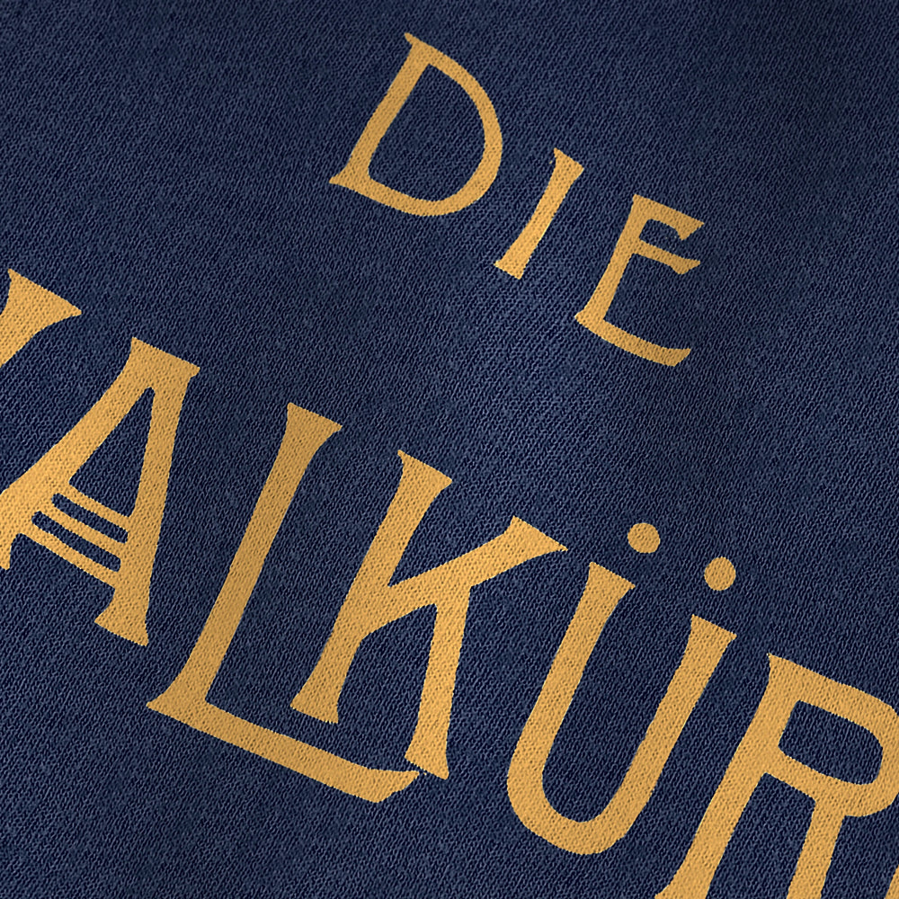 wagner: die walküre vintage heavyweight tee in true navy, close-up of the print
